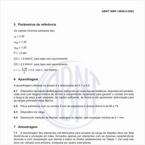 Quais são os parâmetros de referência usados no ensaio?