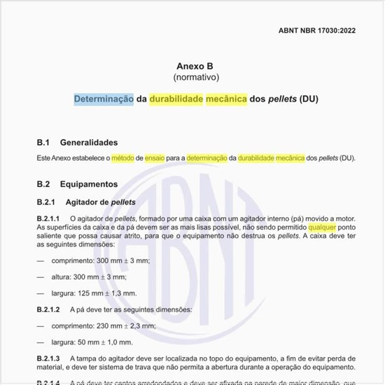 Qual é o método de ensaio para a determinação da durabilidade mecânica dos pellets?
