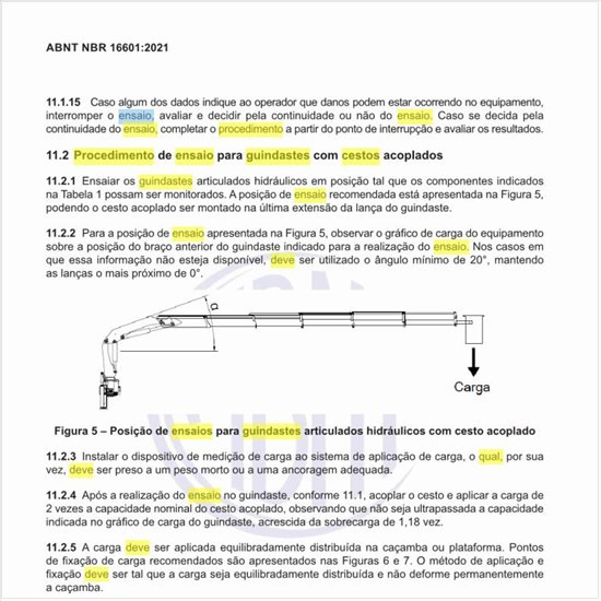 Qual deve ser o procedimento de ensaio para guindastes com cestos acoplados?