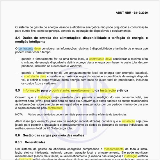 Como deve ser a informação para o contratante para o monitoramento da instalação elétrica?