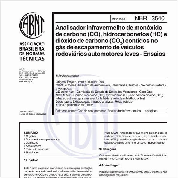 Analisador infravermelho de monóxido de carbono (CO), hidrocarbonetos (HC) e dióxido de carbono (CO2) contidos no gás de escapamento de veículos rodoviários automotores leves- Ensaios