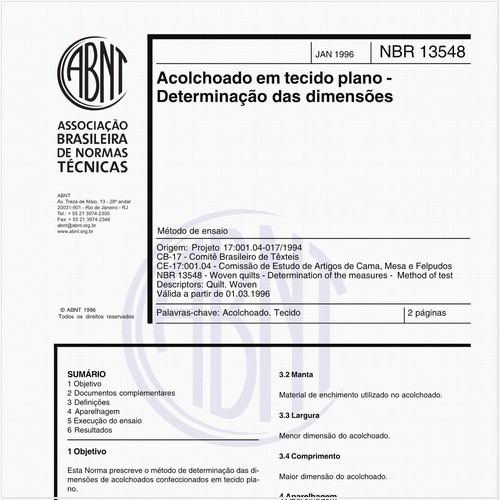 Acolchoado em tecido plano - Determinação das dimensões