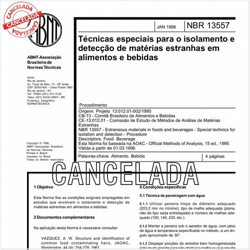 Técnicas especiais para o isolamento e detecção de matérias estranhas em alimentos e bebidas