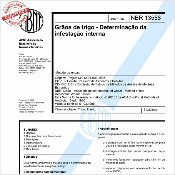 Grãos de trigo - Determinação da infestação interna