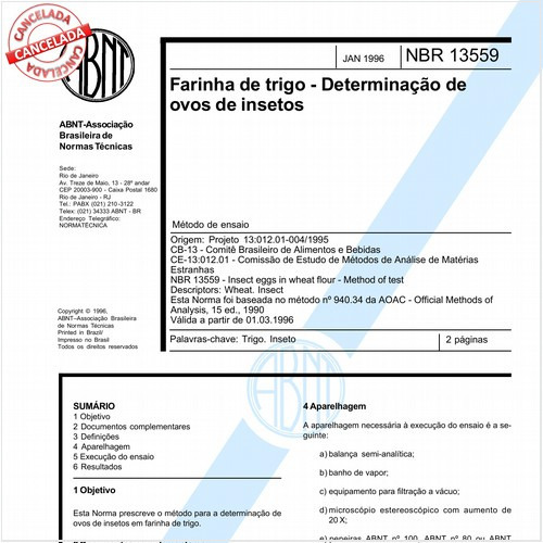 Farinha de trigo - Determinação de ovos de insetos
