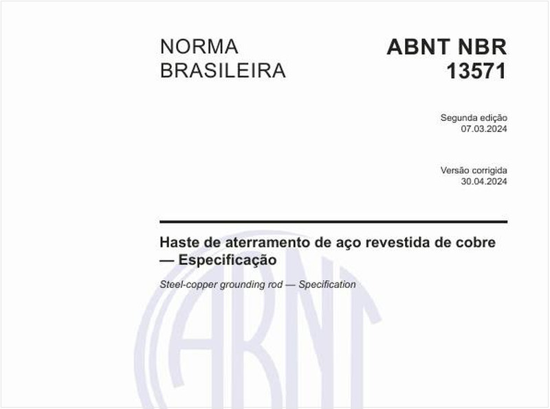 Haste de aterramento de aço revestida de cobre — Especificação