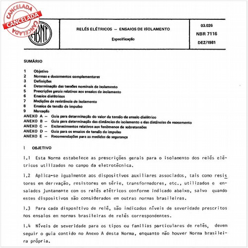 Relés elétricos - Ensaios de isolamento