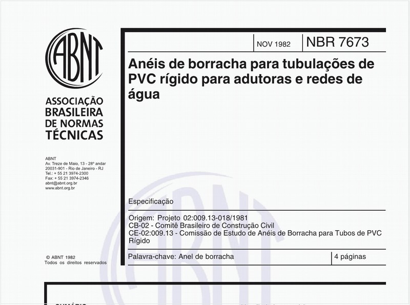 Anéis de borracha para tubulações de PVC rígido para adutores e redes de água
