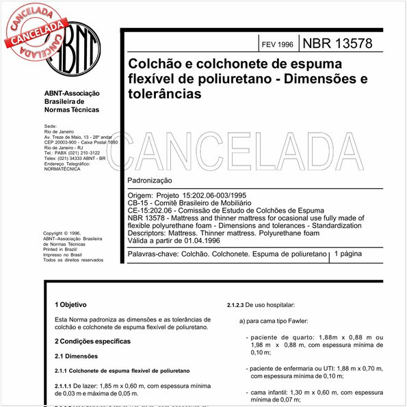 Colchão e colchonete de espuma flexível de poliuretano - Dimensões e tolerâncias