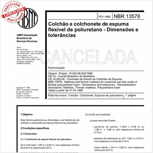 Colchão e colchonete de espuma flexível de poliuretano - Dimensões e tolerâncias