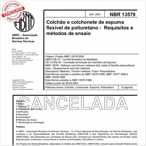 Colchão e colchonete de espuma flexível de poliuretano - Requisitos e métodos de ensaio