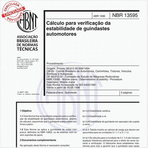 Cálculo para verificação da estabilidade de guindastes automotores