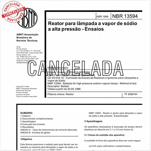 Reator para lâmpada a vapor de sódio a alta pressão - Ensaios