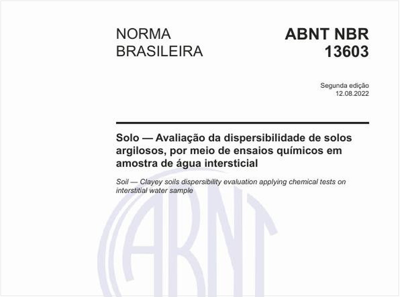 Solo - Avaliação da dispersibilidade de solos argilosos, por meio de ensaios químicos em amostra de água intersticial