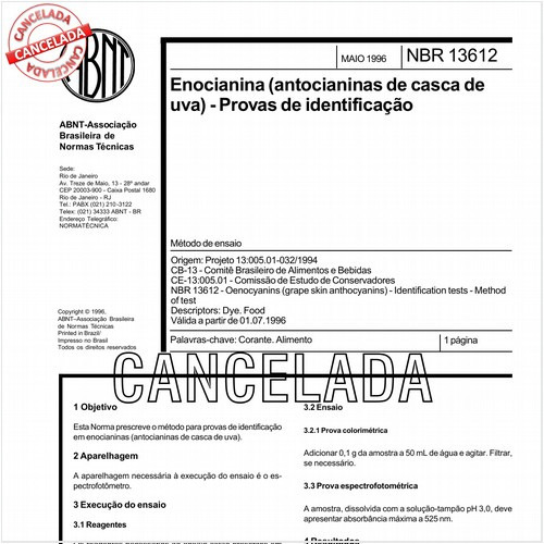 Enocianina (antocianinas de casca de uva) - Provas de identificação