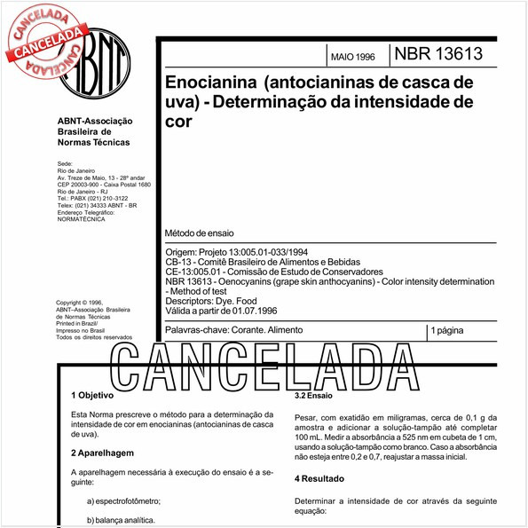 Enocianina (antocianinas de casca de uva) - Determinação da intensidade de cor