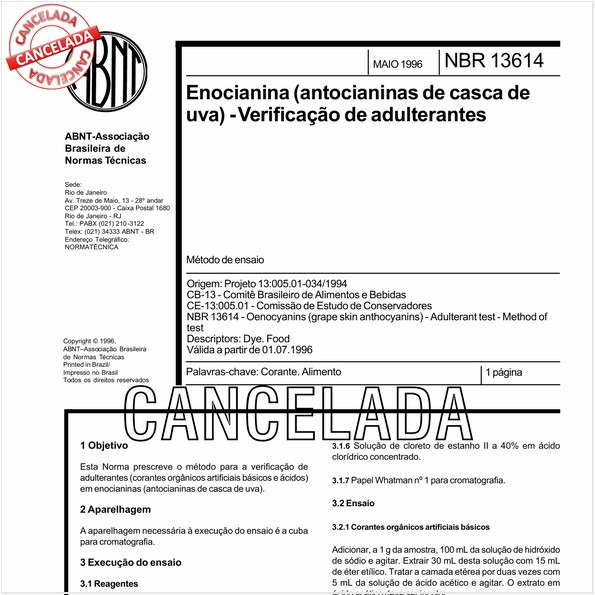 Enocianina (antocianinas de casca de uva) - Verificação de adulterantes