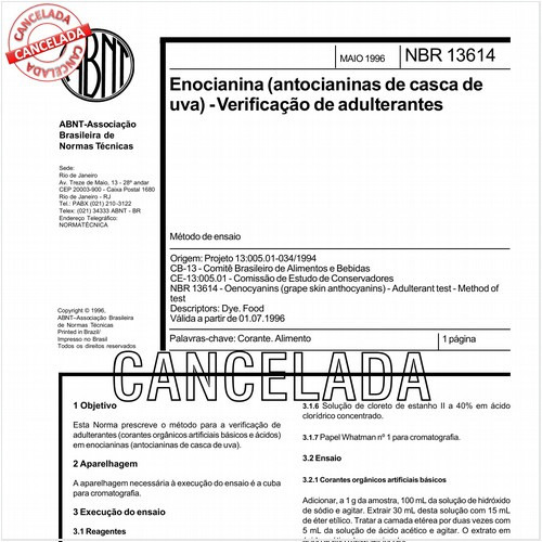 Enocianina (antocianinas de casca de uva) - Verificação de adulterantes