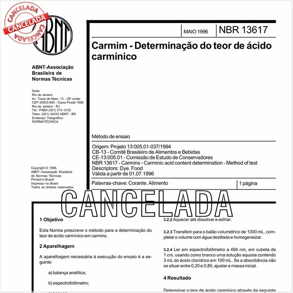 Carmim - Determinação do teor de ácido carmínico