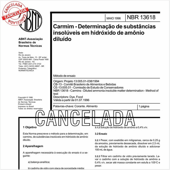 Carmim - Determinação de substâncias insolúveis em hidróxido de amônio diluído