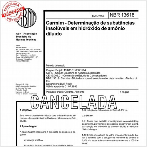 Carmim - Determinação de substâncias insolúveis em hidróxido de amônio diluído
