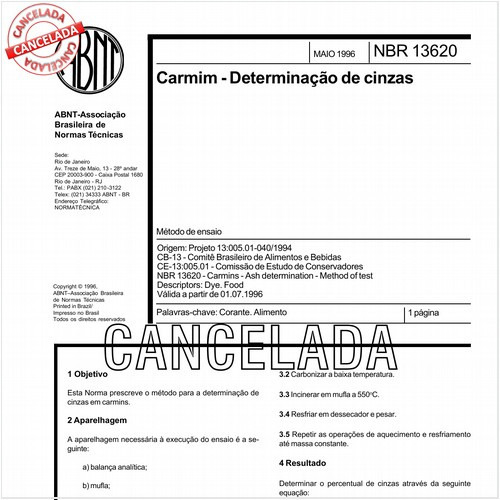 Carmim - Determinação de cinzas