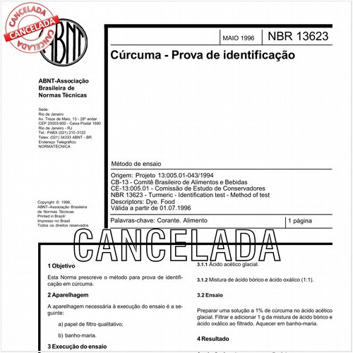Cúrcuma - Prova de identificação