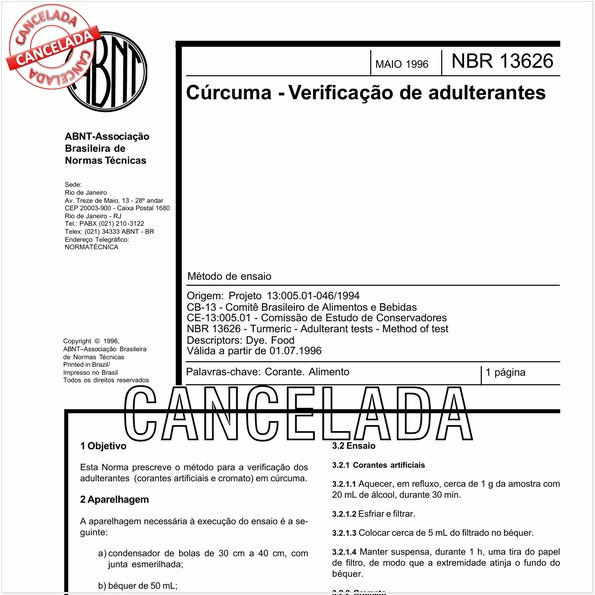 Cúrcuma - Verificação de adulterantes