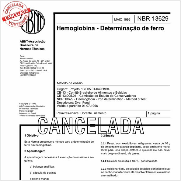 Hemoglobina - Determinação de ferro