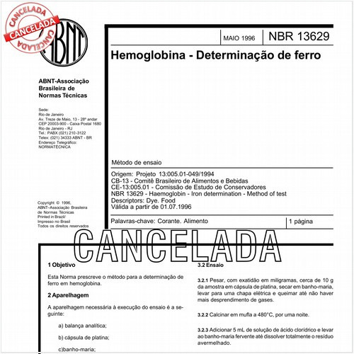 Hemoglobina - Determinação de ferro