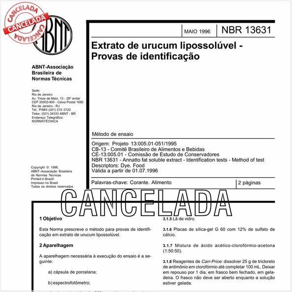Extrato de urucum lipossolúvel - Provas de identificação