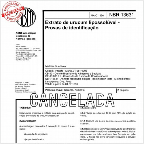 Extrato de urucum lipossolúvel - Provas de identificação