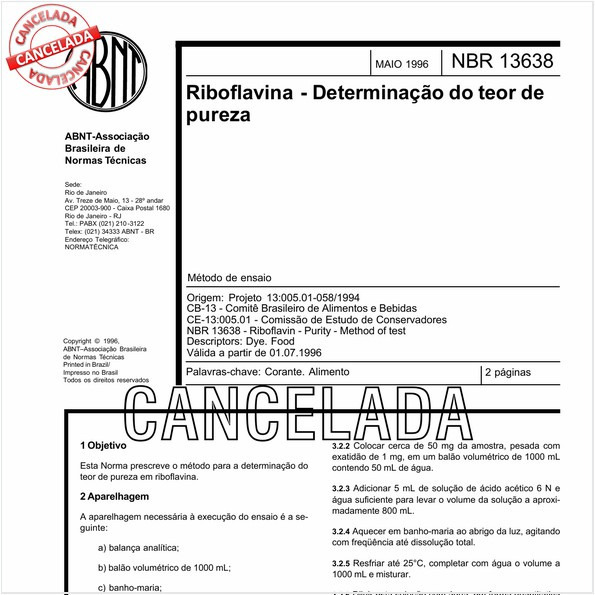 Riboflavina - Determinação do teor de pureza