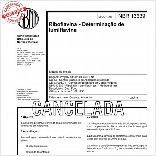 Riboflavina - Determinação de lumiflavina