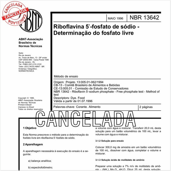 Riboflavina 5'-fosfato de sódio - Determinação do fosfato livre