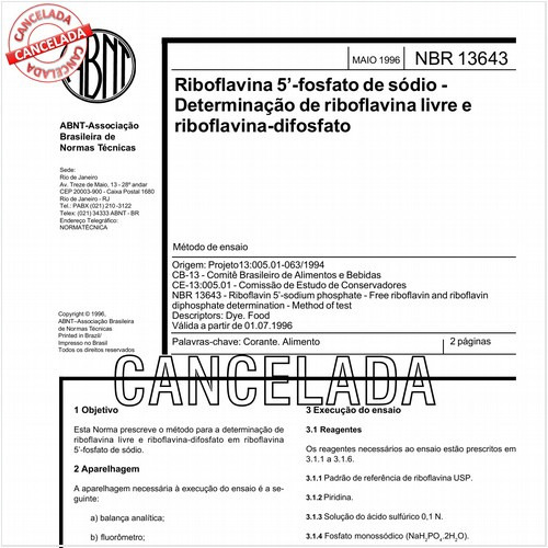 Riboflavina 5'-fosfato de sódio - Determinação de riboflavina livre e riboflavina-difosfato
