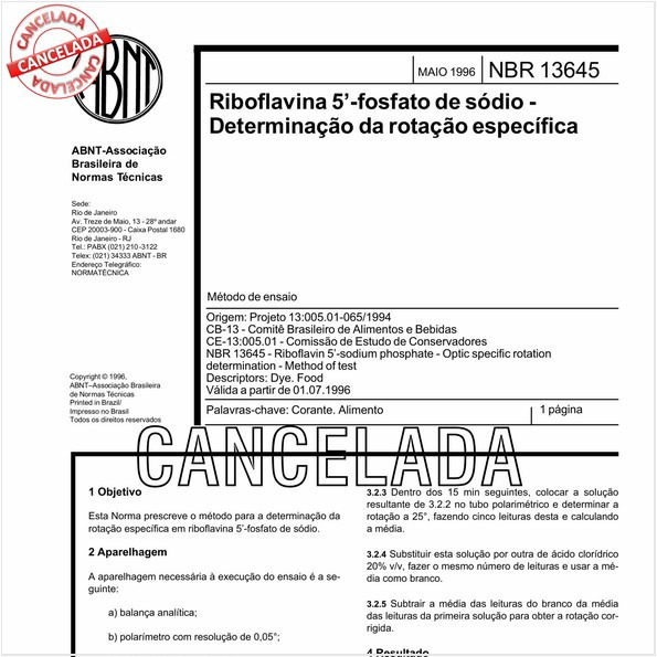 Riboflavina 5'-fosfato de sódio - Determinação da rotação específica