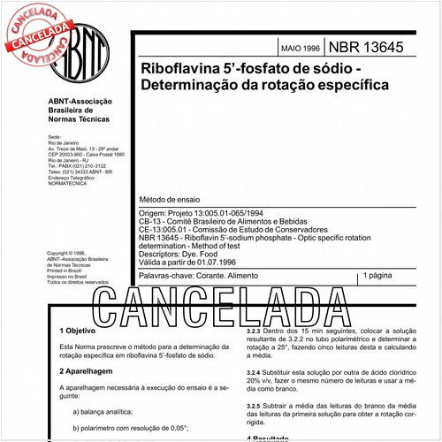 Riboflavina 5'-fosfato de sódio - Determinação da rotação específica