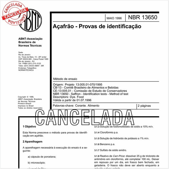 Açafrão - Provas de identificação