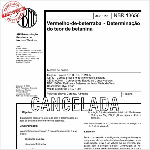 Vermelho-de-beterraba - Determinação do teor de betanina