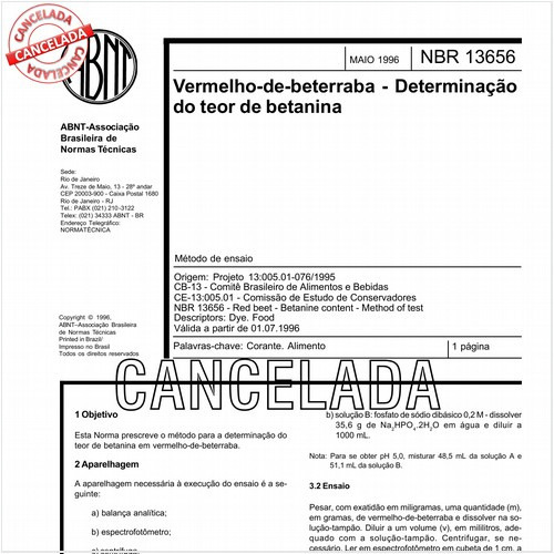 Vermelho-de-beterraba - Determinação do teor de betanina
