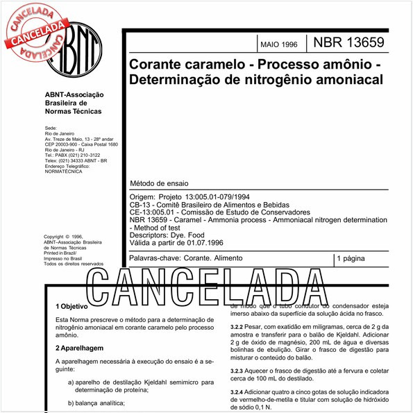 Corante caramelo - Processo amônio - Determinação de nitrogênio amoniacal
