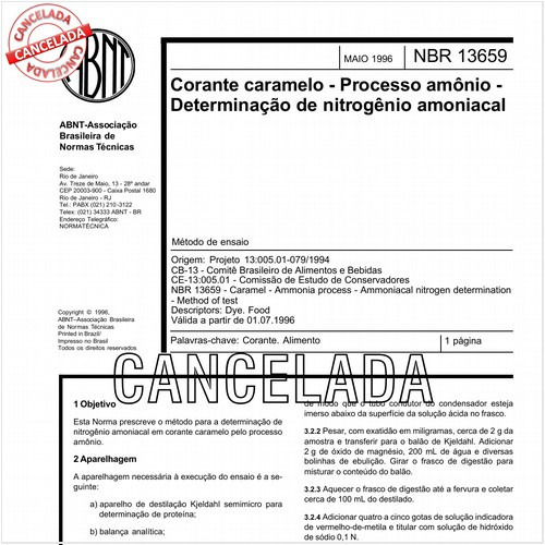 Corante caramelo - Processo amônio - Determinação de nitrogênio amoniacal