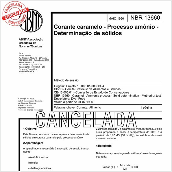 Corante caramelo - Processo amônio - Determinação de sólidos