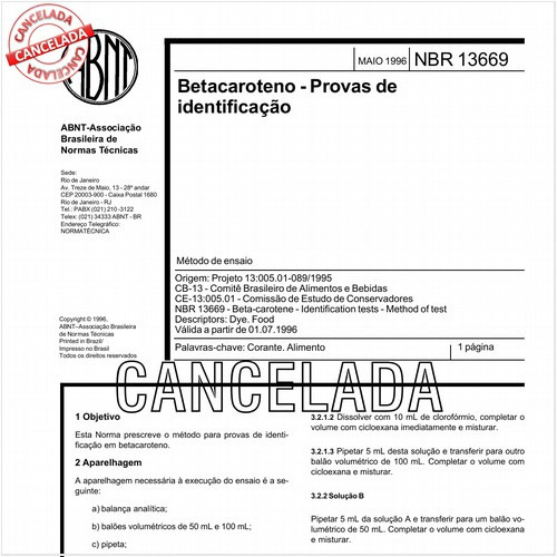 Betacaroteno - Provas de identificação