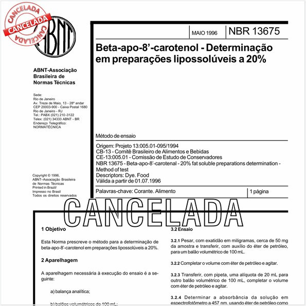 Beta-apo-8'-carotenol - Determinação em preparações lipossolúveis a 20%