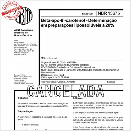 Beta-apo-8'-carotenol - Determinação em preparações lipossolúveis a 20%
