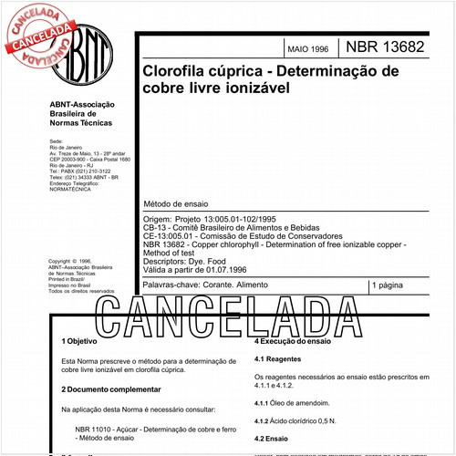Clorofila cúprica - Determinação de cobre livre ionizável