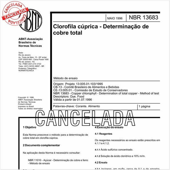 Clorofila cúprica - Determinação de cobre total
