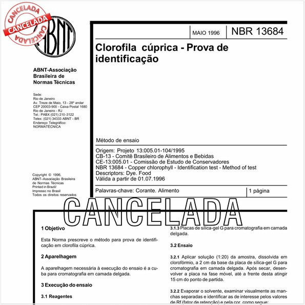 Clorofila cúprica - Prova de identificação